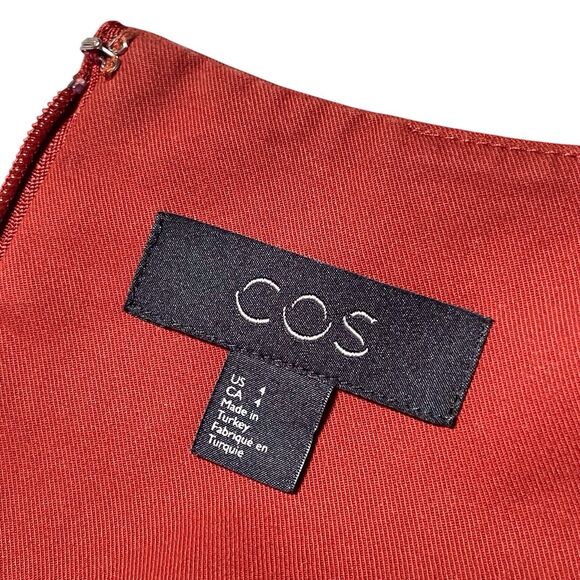 COS A-Line Cotton Twill Dress Size 4 Short Sleeve Burnt Orange Terracotta EUC - Picture 5 of 16